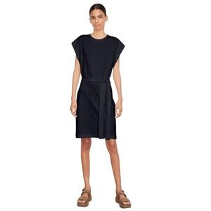 Vince Crewneck Muscle Tie Waist Cotton Dress Black NWT Womens Large